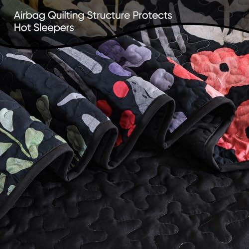 Xruibed Black Floral Quilt Set Queen 3 Piece 1