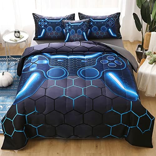 JQinHome Twin Gamer Comforter Set for Boys