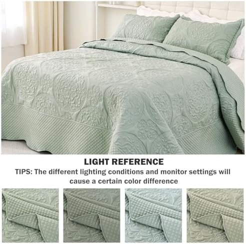 Cmfshape King Quilt Set 3PCS Sage Green Oversized 1