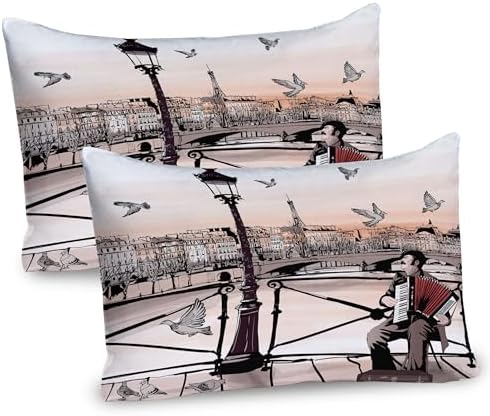 Ambesonne Music Pillow Sham Set of 2 Paris Street Panorama Graphic