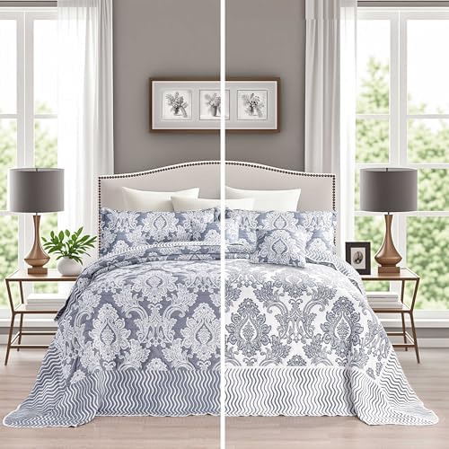 Chiinvent Oversized King Bedspread Set Navy Blue 128x120