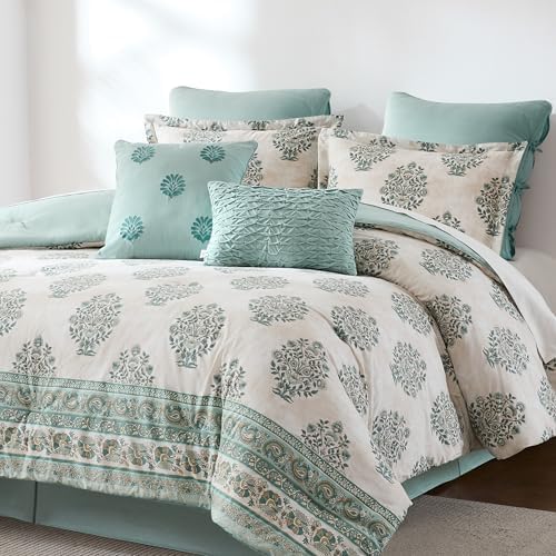 Lush Decor Sofia Flower Block Print Comforter Set Queen
