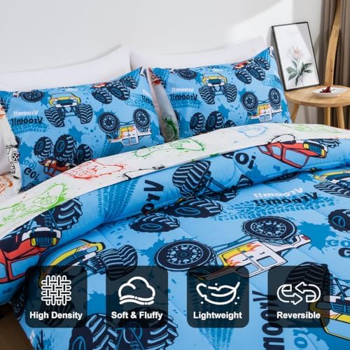 Holawakaka Boys Racing Truck Comforter Set with Sheets