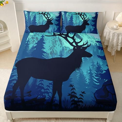 AILONEN Black Cartoon Deer Twin XL Fitted Sheet Set