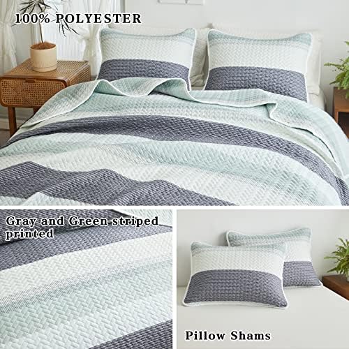 Flysheep Boho Striped Quilt Set Queen Size 3 Pcs Reversible Bedspread