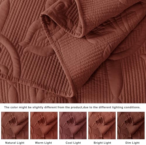 B2EVER Damask Quilt Cal King Bed Set Burnt Orange