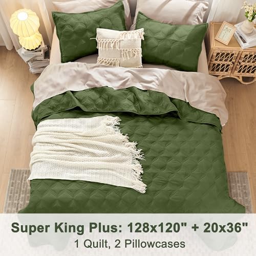 Litanika Super King Olive Green Quilt Set 3 Piece