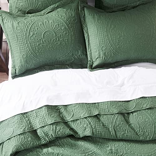 Anluoer Quilt Set Olive Green Embossed