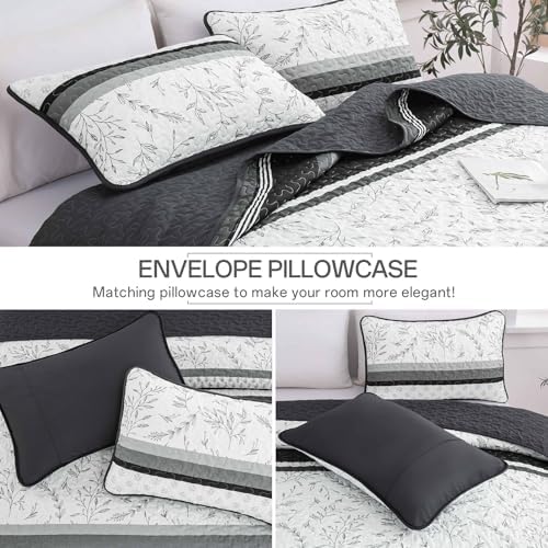 DJY Black Striped King Quilt Set with Pillowcases