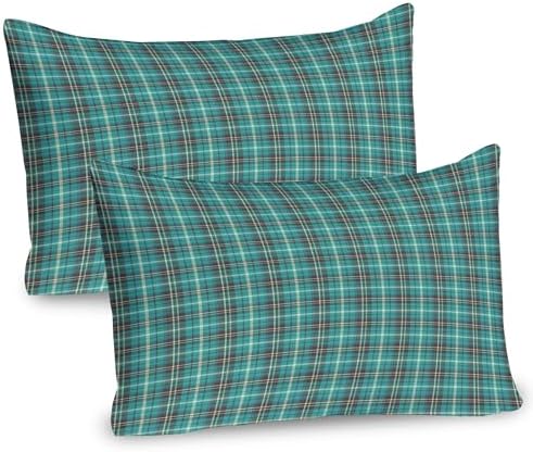Ambesonne Plaid Pillow Sham Set of 2 30x20 Cream Taupe Dark Seafoam