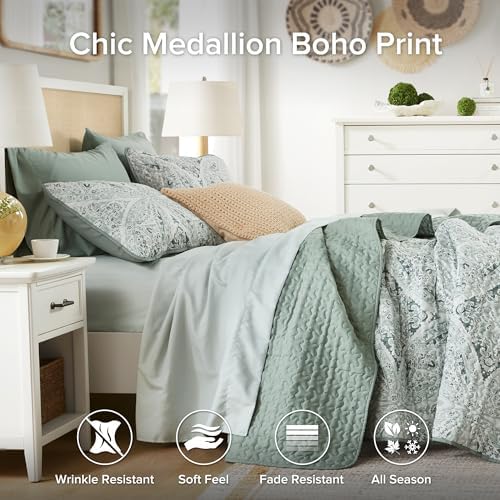 Comfort Spaces Reversible Boho Quilt Set Queen Size