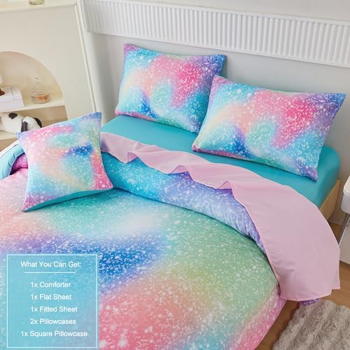 PERFEMET 6-Piece Rainbow Comforter Set for Girls