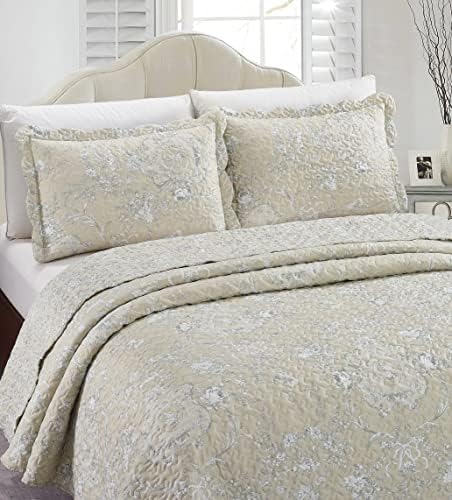 Brilliant Sunshine 3-Piece Quilt Set Classic Grey Floral Toile