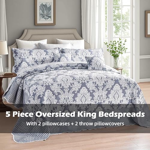 Chiinvent Oversized King Bedspread Set Navy Blue 128x120
