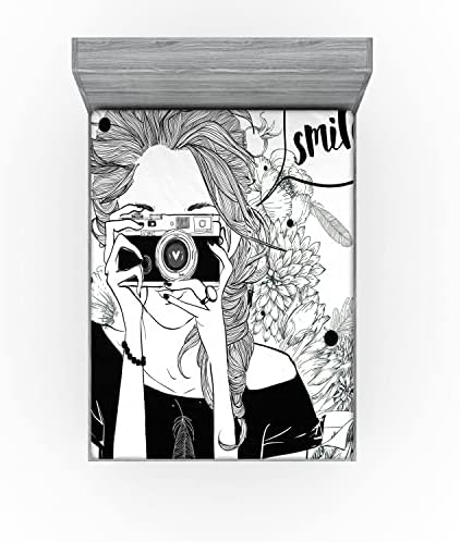 Ambesonne Smile Fitted Sheet - Sketchy Girl with Speech Bubble Pattern