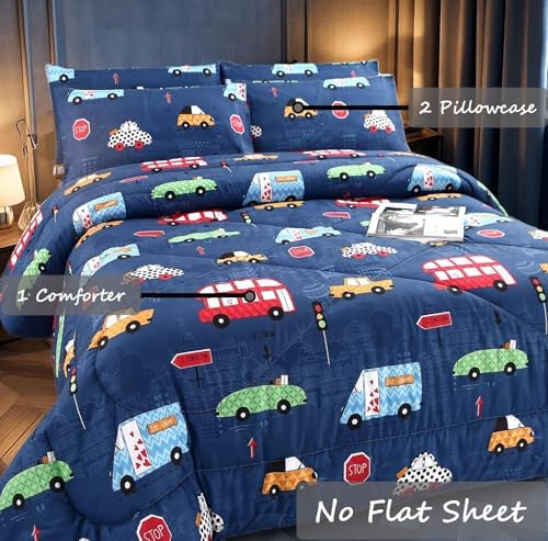 MAG 3Pcs Cartoon Car Comforter Set Queen Size 1