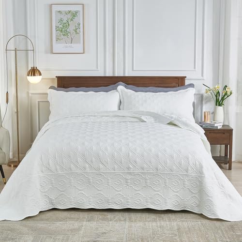 Suchbed California King Bedspread Set White 128x120 1