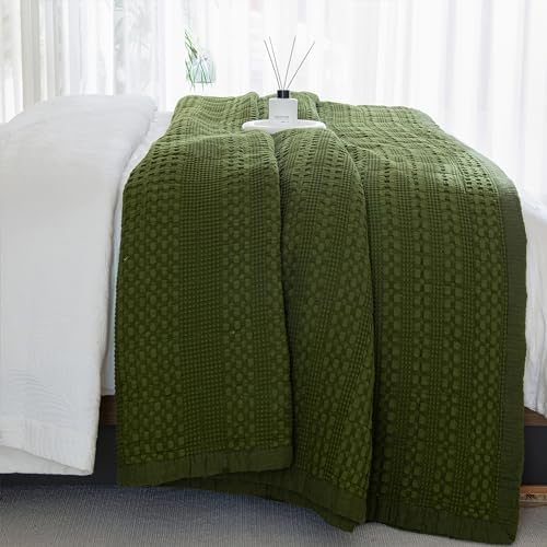 Sanracie Cotton Waffle Quilt Set King Size Olive Green
