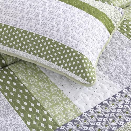 WONGS BEDDING Olive Green Boho Quilt Set Queen Size 3 Pieces