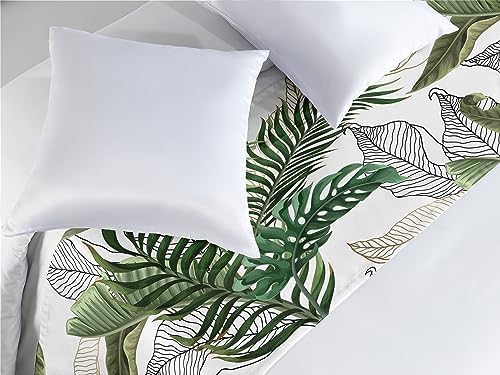 Ambesonne Tropical Bed Runner Queen Size Army Green White Pattern