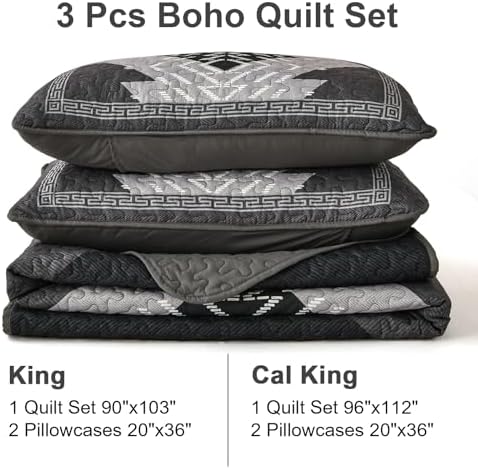 Dintszyayue Black Boho Quilt Set 3 Piece California King 1