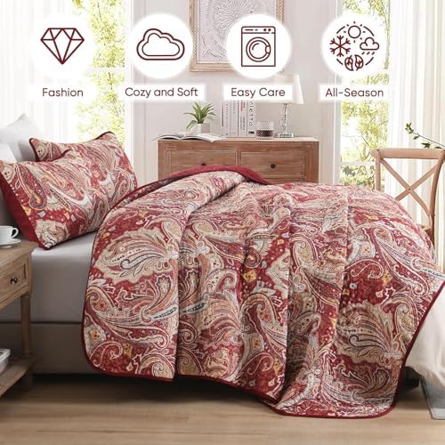 DJY Red Paisley Quilt Set - King Size 3 Piece