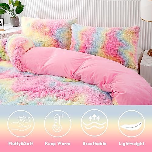 PERFEMET Pink Faux Fur Fluffy Comforter Set Twin
