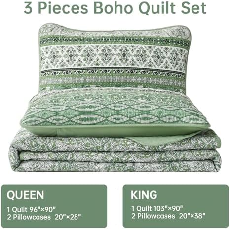 WONGS BEDDING Boho King Quilt Set 103x90 3 Pieces