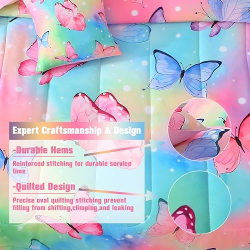 JQinHome 6 Pc Twin Rainbow Butterfly Comforter Set 1