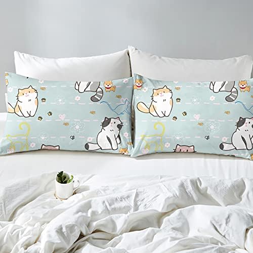 Kossmjx Cat Bedding Set Twin Size with Pillowcase