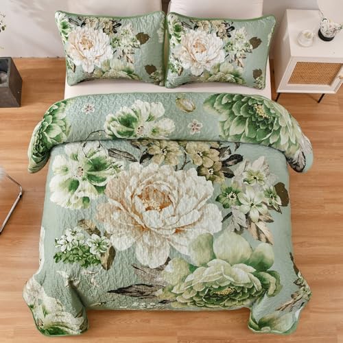 WONGS BEDDING Sage Green Floral Quilt Set King