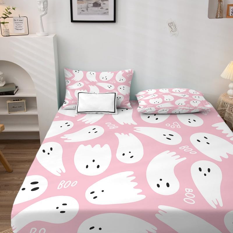 Spooky Ghost Twin XL Sheet Set - Halloween Bedding for Kids 1