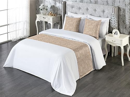 Ambesonne Coastal Bed Runner Set Tan White