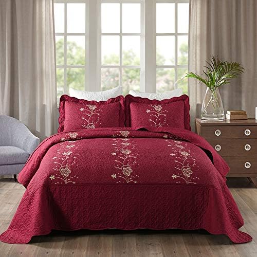 MarCielo 3 Piece Quilt Set Bedspread Microfiber Embroidered Comforter Set