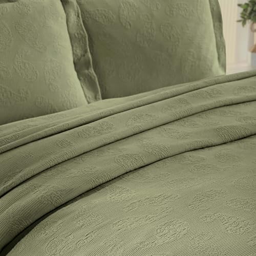 Superior Paisley Cotton Bedspread Set King Size Sage