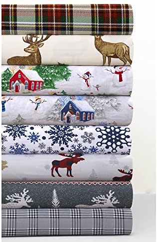 Tribeca Living 100 Cotton Flannel Sheet Set Queen Snowman NavyRed