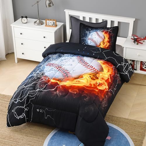 Andency 3D Baseball Comforter Twin Set 2Pcs