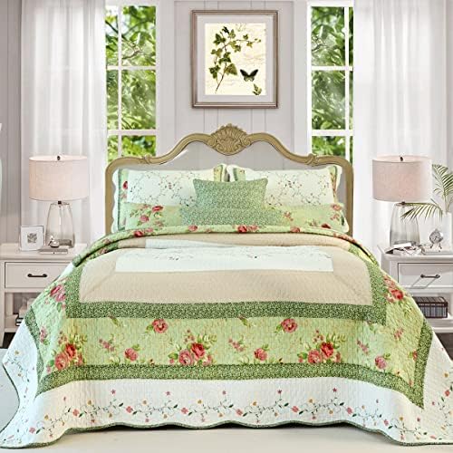 EVENHUG Cotton Patchwork Quilt Set King Size 3 Pieces