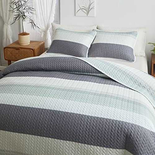 Flysheep Boho Striped Quilt Set Queen Size 3 Pcs Reversible Bedspread