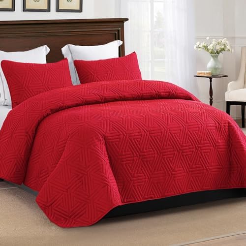 Whale Flotilla Red California King Quilt Set 3-Piece
