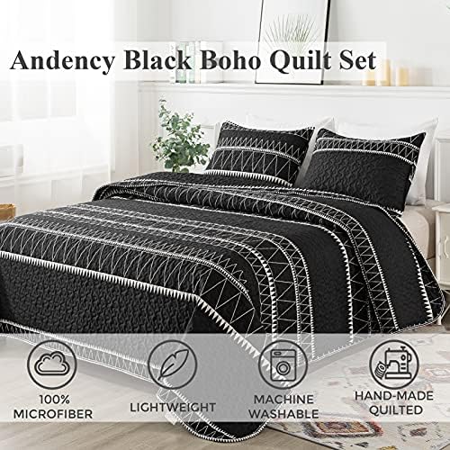 Andency Black Quilt Set California King 3Pcs