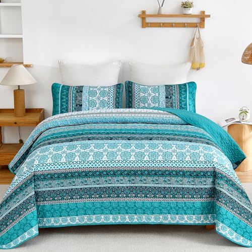 WONGS BEDDING Teal Boho Quilt Set Queen 3 Piece