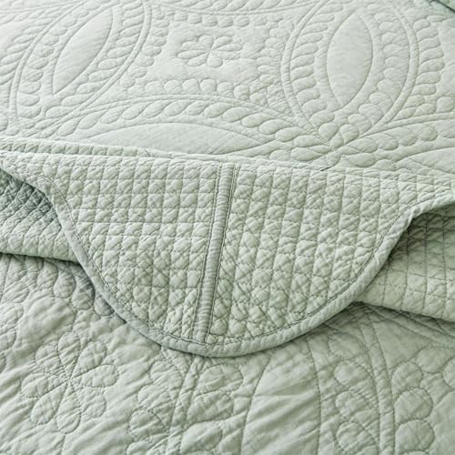 Cmfshape King Size Quilt Set Sage Green Coin Pattern 3 Piece