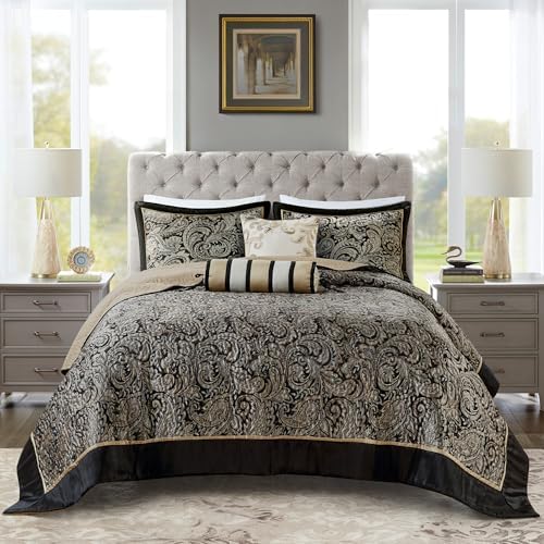 Madison Park Aubrey Reversible Bedspread Set 5 Piece Queen Black