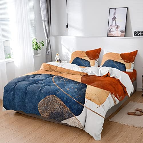 Alandar Home Mid Century Navy Blue Duvet Cover Set 4 Piece Queen