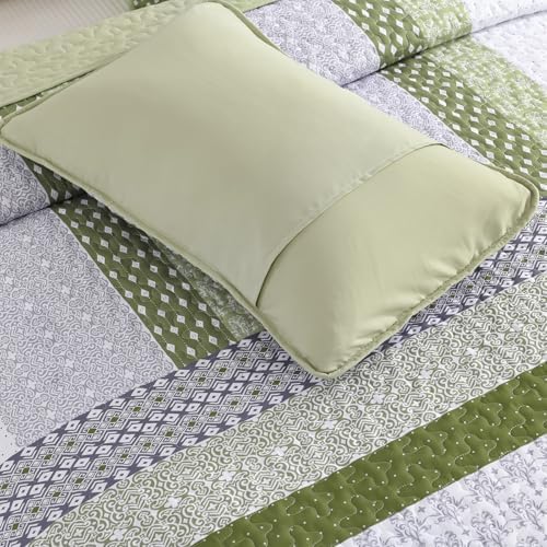 WONGS BEDDING Olive Green Boho Quilt Set Queen Size 3 Pieces