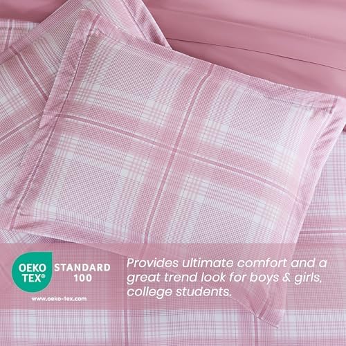 Rose Pink Plaid Comforter Set for Girls 7 Piece 1