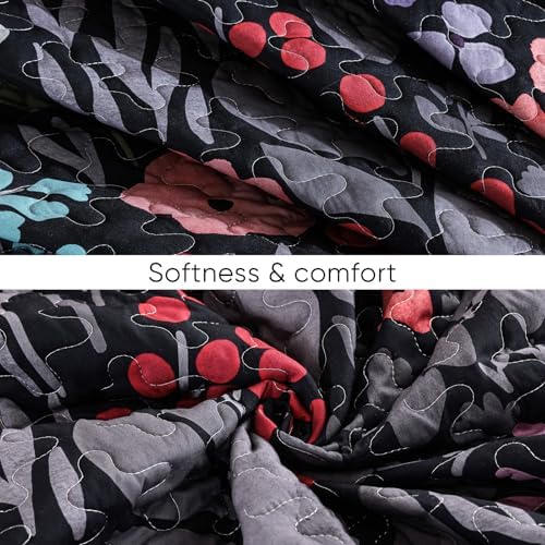 Xruibed Black Floral Quilt Set Queen 3 Piece 1