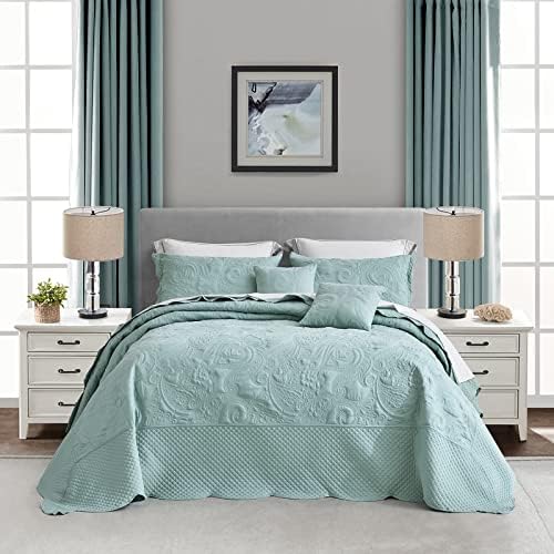 Blythease Oversized King Bedspread 128x120 Seaglass Paisley