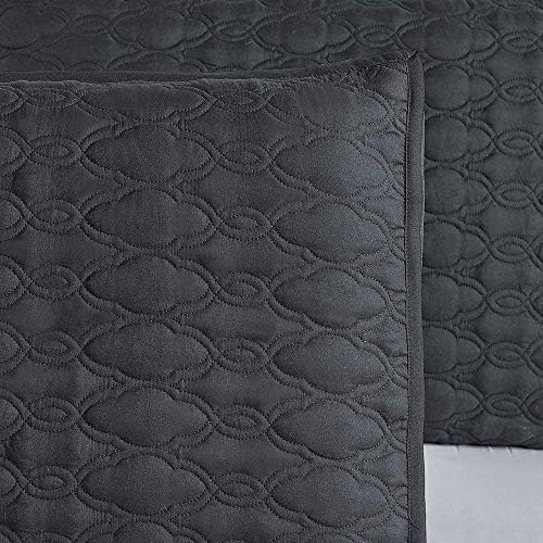 BOURINA 3-Piece King Quilt Set Microfiber Black